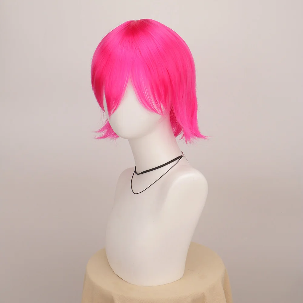 Synthetische Unisex 12 Zoll kurze Cosplay Haar Party weiß rot rosa blond orange gelb Perücken mit Pony Lolita Perücke für Männer Frauen – Detail 4