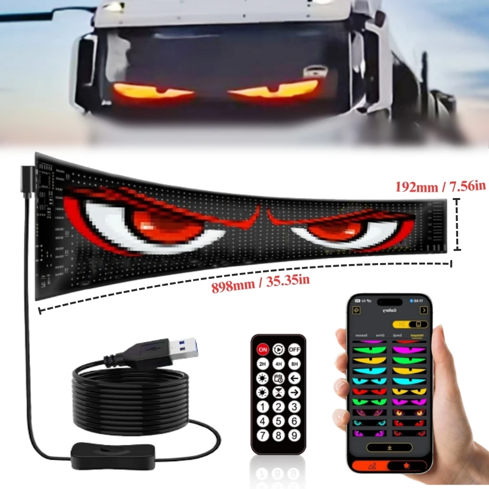 Olhos do pára-brisa led pixel painel piscando olhos no pára-brisa brilhante  piscando olhos do diabo led para pára-brisa - AliExpress