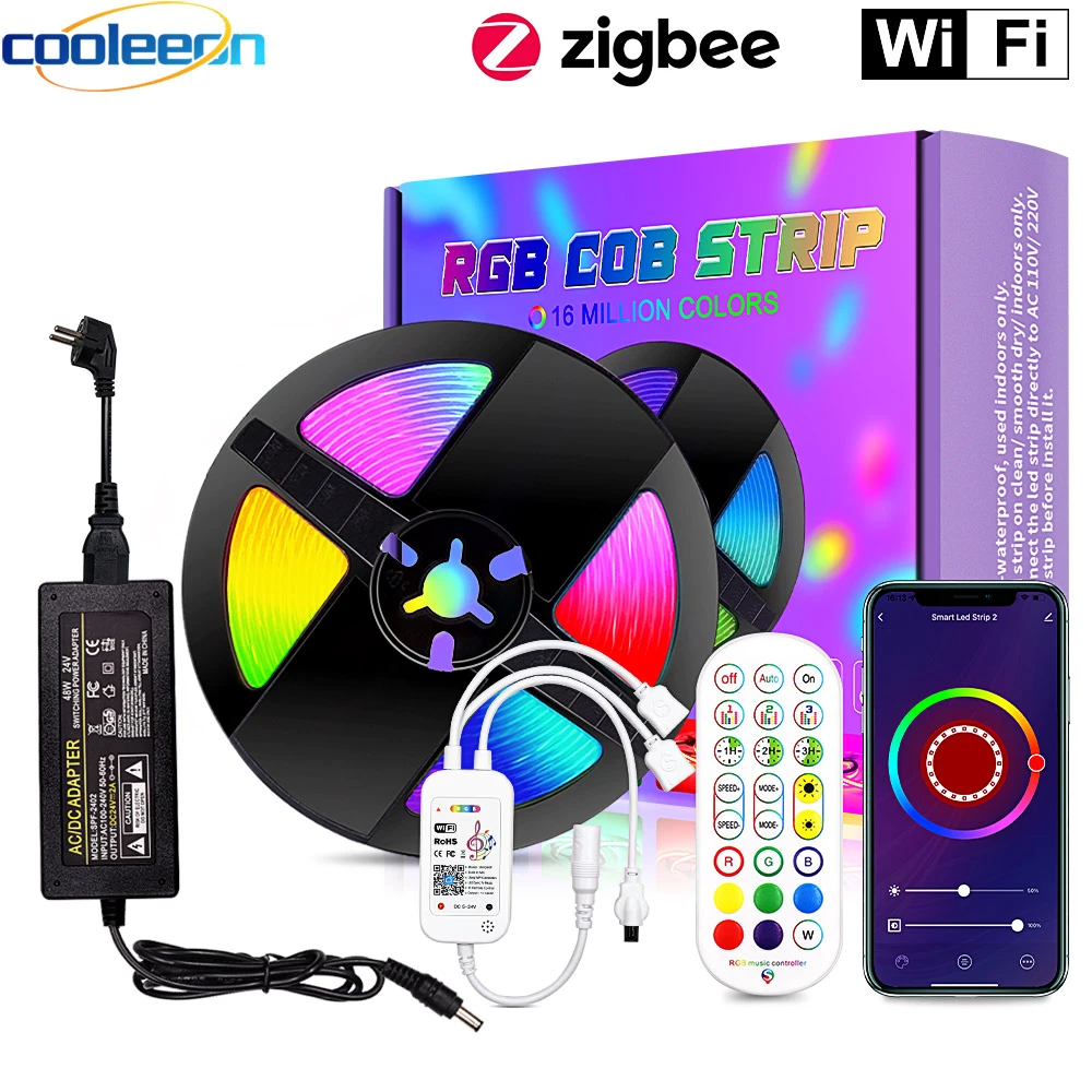 Tuya Zigbee Wifi Rgb Cob Led Strip Light Kit Work With Alexa
