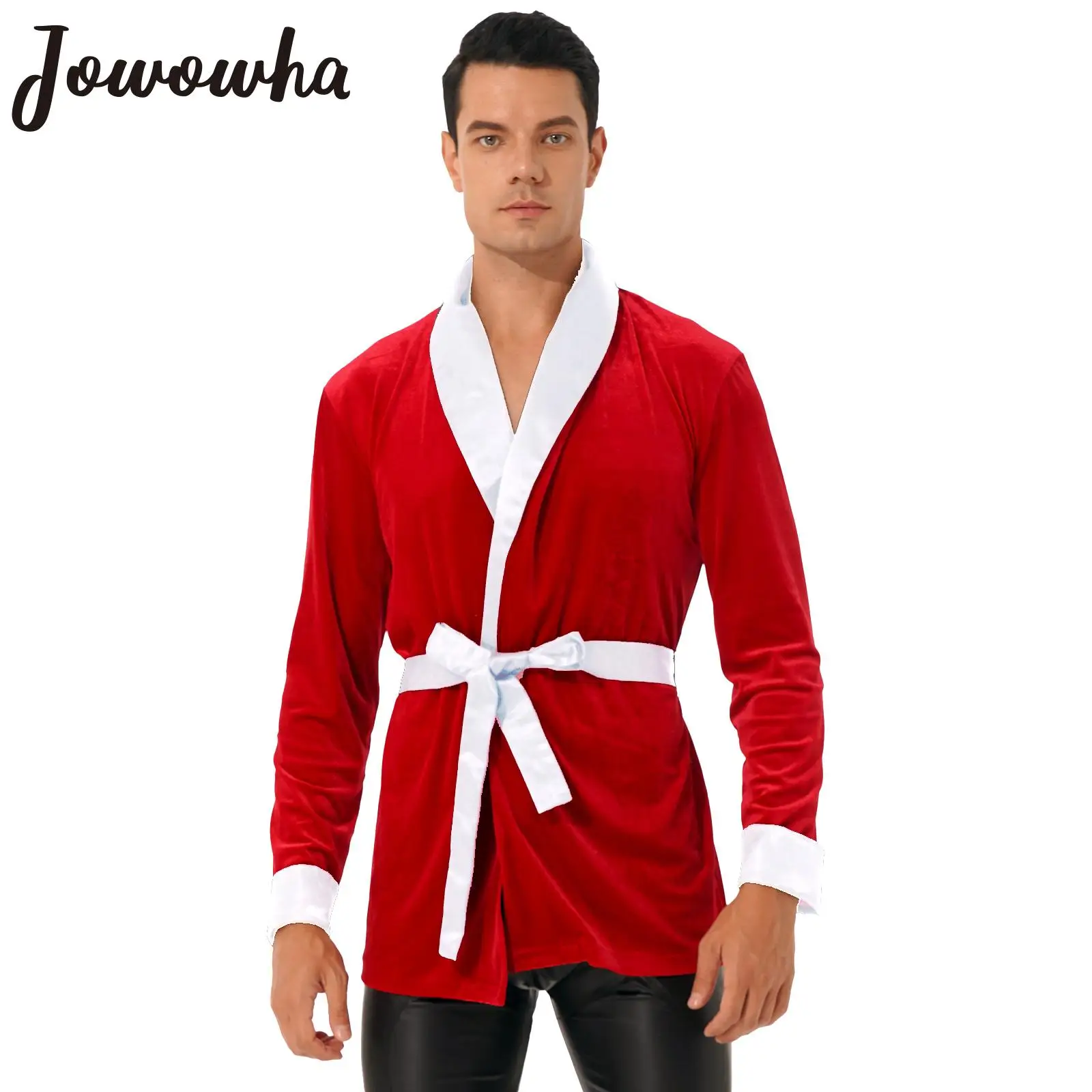 

Mens Christmas Role Play Costume Velvet Kimono Bathrobe Xmas Jacket Long Sleeve Robe with Belt Loungewear Sleepwear Nightwear