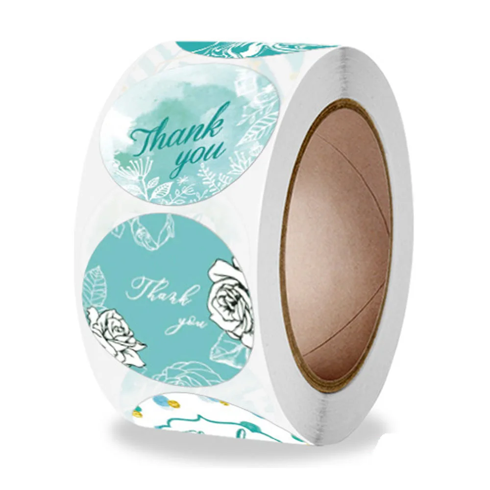 50-500pcs 1Inch Round Light Blue Thank You Sticker Decor Sealing Labels For Order Business Gift Bags Envelopes Sea