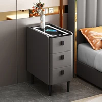 Tables de chevet intelligentes à 3 niveaux, armoire de chevet étroite en bois massif, rangement de luxe pour chambre à coucher, Table d'appoint minimaliste avec Station de recharge 5