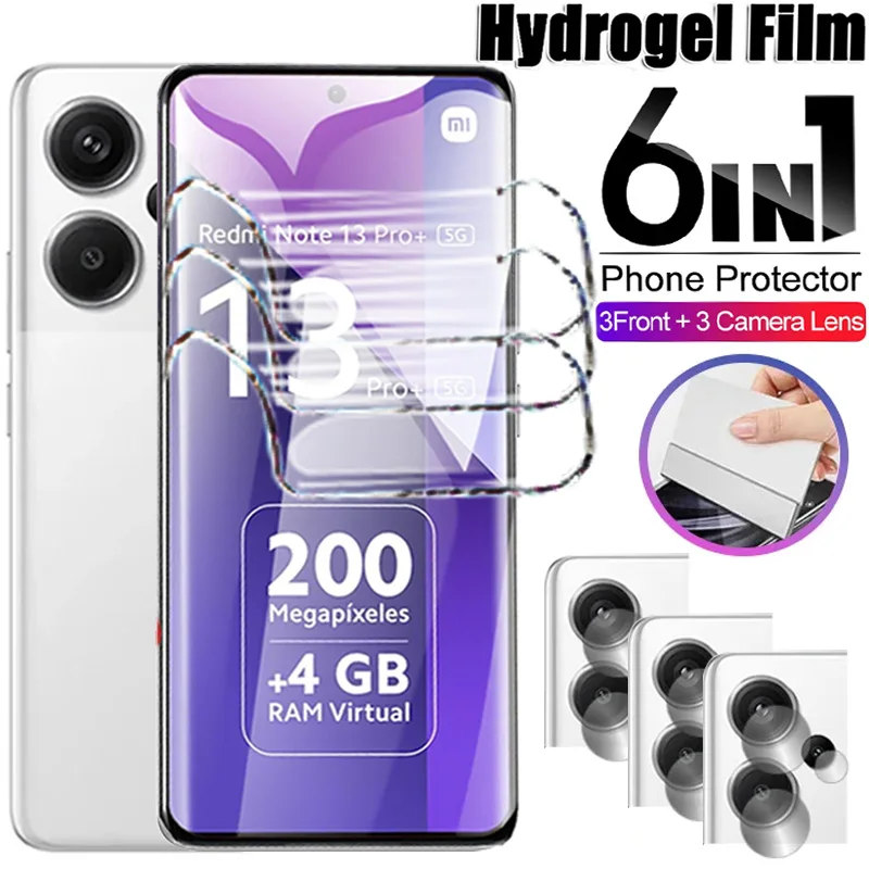 thumbnail image 1 of Película de hidrogel 6 en 1 para Xiaomi Redmi Note 13 12 11 10 9 8 7 Pro Plus Note 12S 11S 10S 9T 8T A3 Protector de pantalla Película de lente de cámara, 1 of 4
