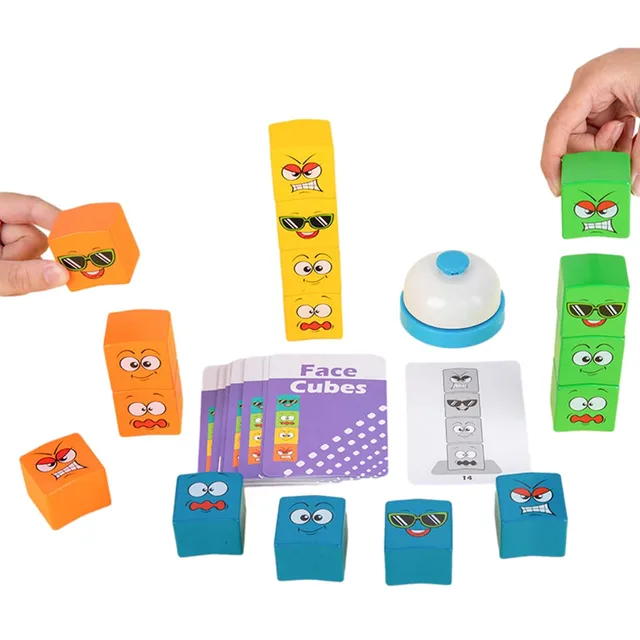 16pcs Wooden Cube Table Games Expression Puzzle Kids Educational Blocks Sort Stacking Expression Cubes Memory Game With Timer 5
