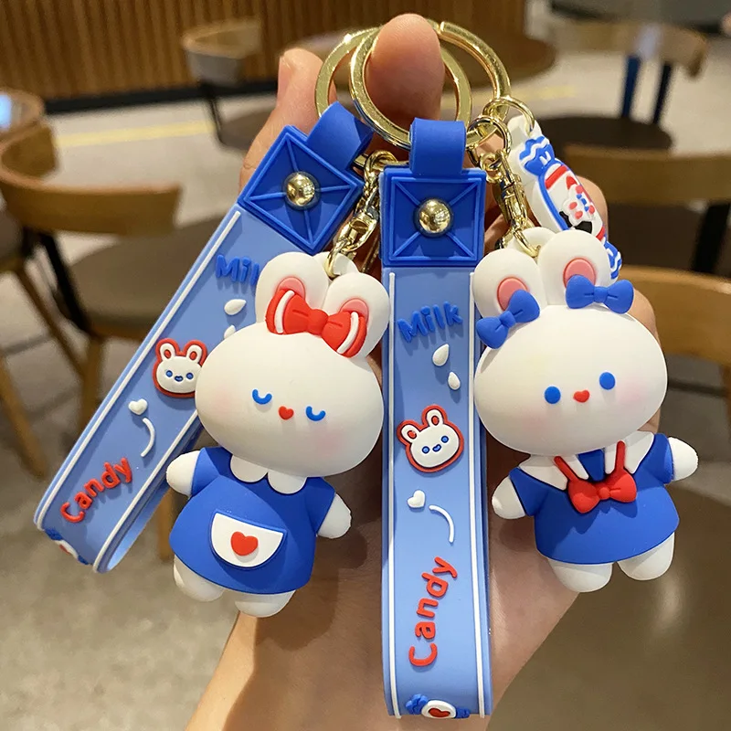 

Cartoon Genuine Big White Rabbit Keychain Cute Bunny Doll Keyring Men and Women Bag Pendant Car Key Ring Chain Gift for Kids