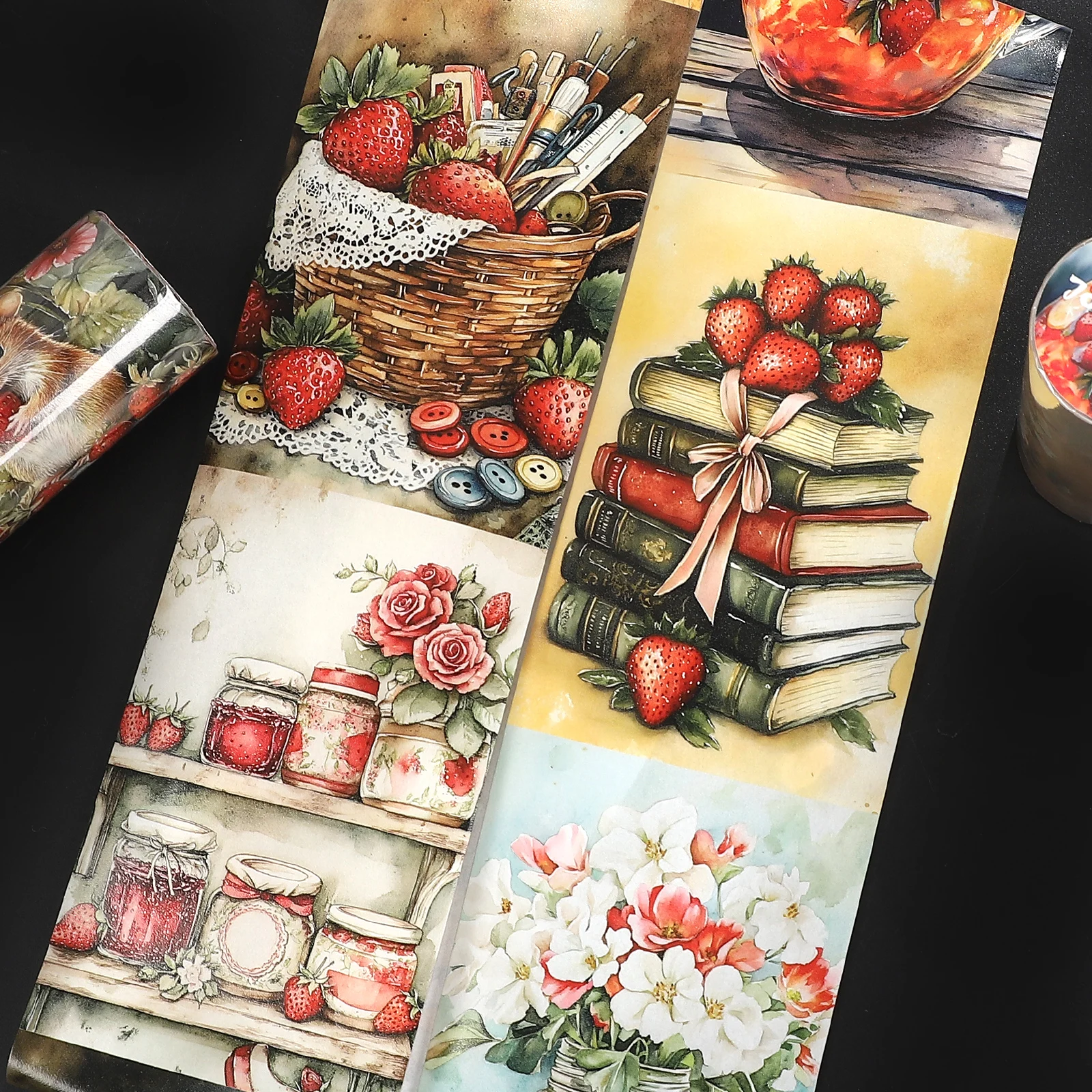 80mm*200cm 빈티지 딸기 꽃 풍경 와시 테이프 크리 에이 티브 DIY 저널 재..