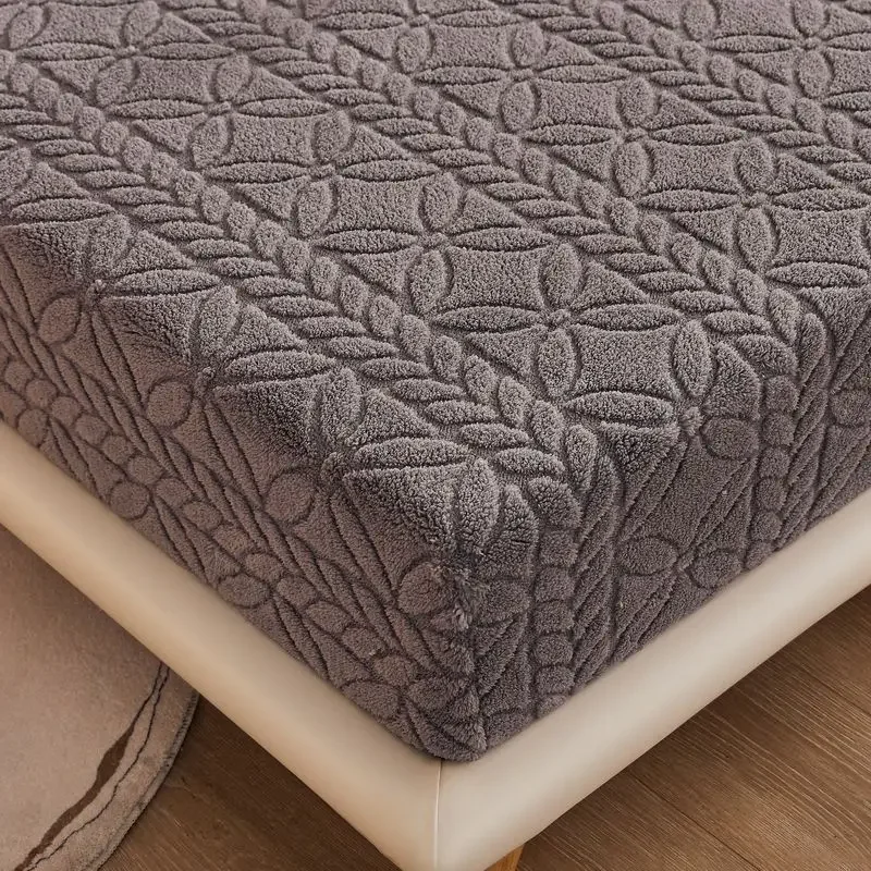 WASART Soft winter coral fleece fitted sheet elastic mattress protector cover warm plush bed linen luxury double bed king size 4