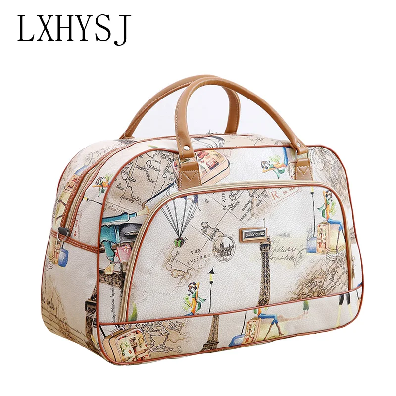 Women Travel Bag Fashion Leather Print Luggage Duffle Bag Waterproof Large Capacity Ladies Casual Weekend Bag Travelling Handbag