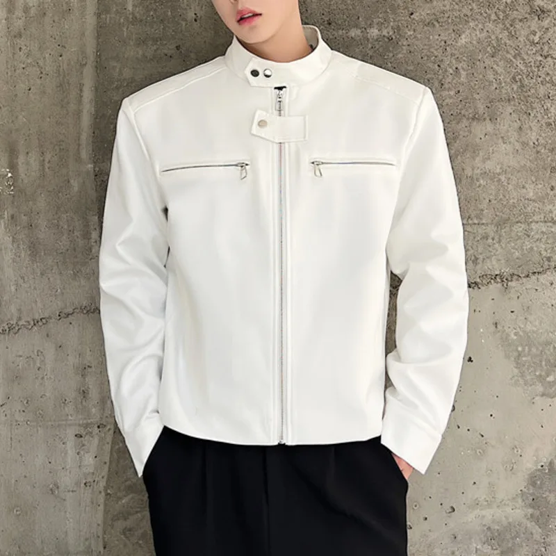 New Trend Men Jackets Solid Color Stand Collar Zipper Streetwear Long Sleeve Slim Crop Coat Fashion Casual Male Outerwear