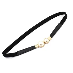 Women's Belt Creative Double Pearl Leather Dress Waist Elastic Thin Belt Elegant Women Fashion Accessory Female belt