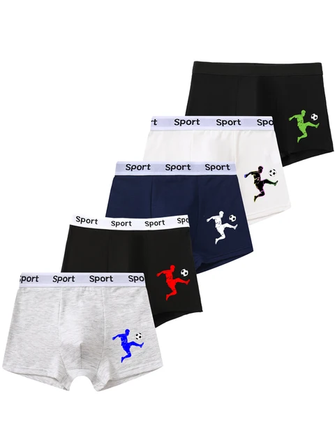 5 pièces mixtes garçons sous-vêtements 8-14 ans doux respirant couleur unie confortable joueur de football garçon boxer slips 95% coton 1