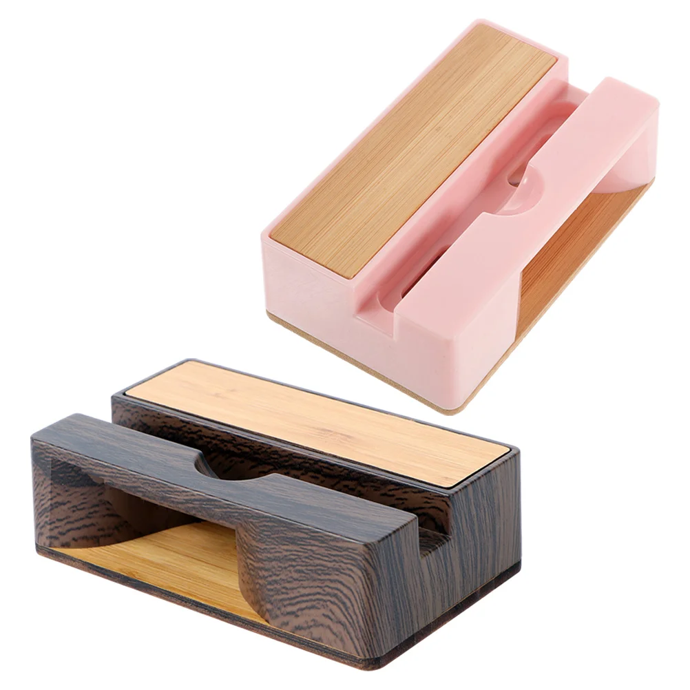 

2 Pcs Phone Holder Mobile Wooden Desk Princess Decorative Stand Base Stands Tabletop for