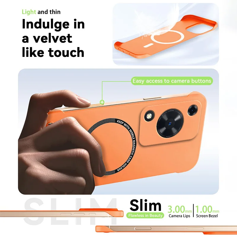 Magnetic Slim Frameless Phone Case - Matte Anti-Scratch Hard Cover, Shockproof Armor