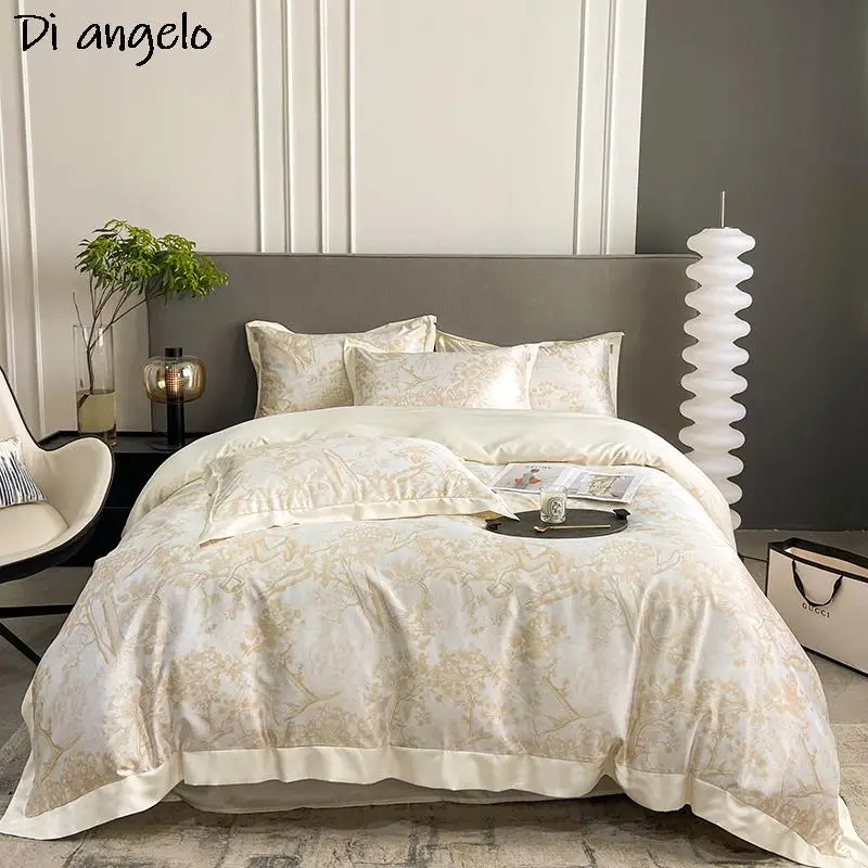 

Luxury Bedding Set With Flat Sheet High-end Jacquard Soft Smooth Solid Color Duvet Cover Quilts Cover Sheets Pillowcase #/