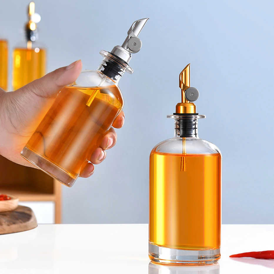 Modern Oil & Vinegar Refillable Glass Bottle Dispenser Gold Spout