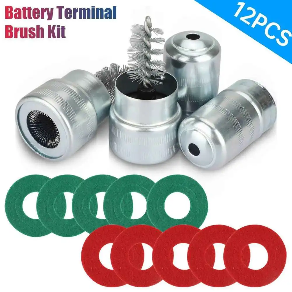 

12pcs Battery Terminal Post Cable Cleaning Brush Battery Terminal Anti-Corrosion Fiber Washers (5 Red 5 Green) Cleaner Kit