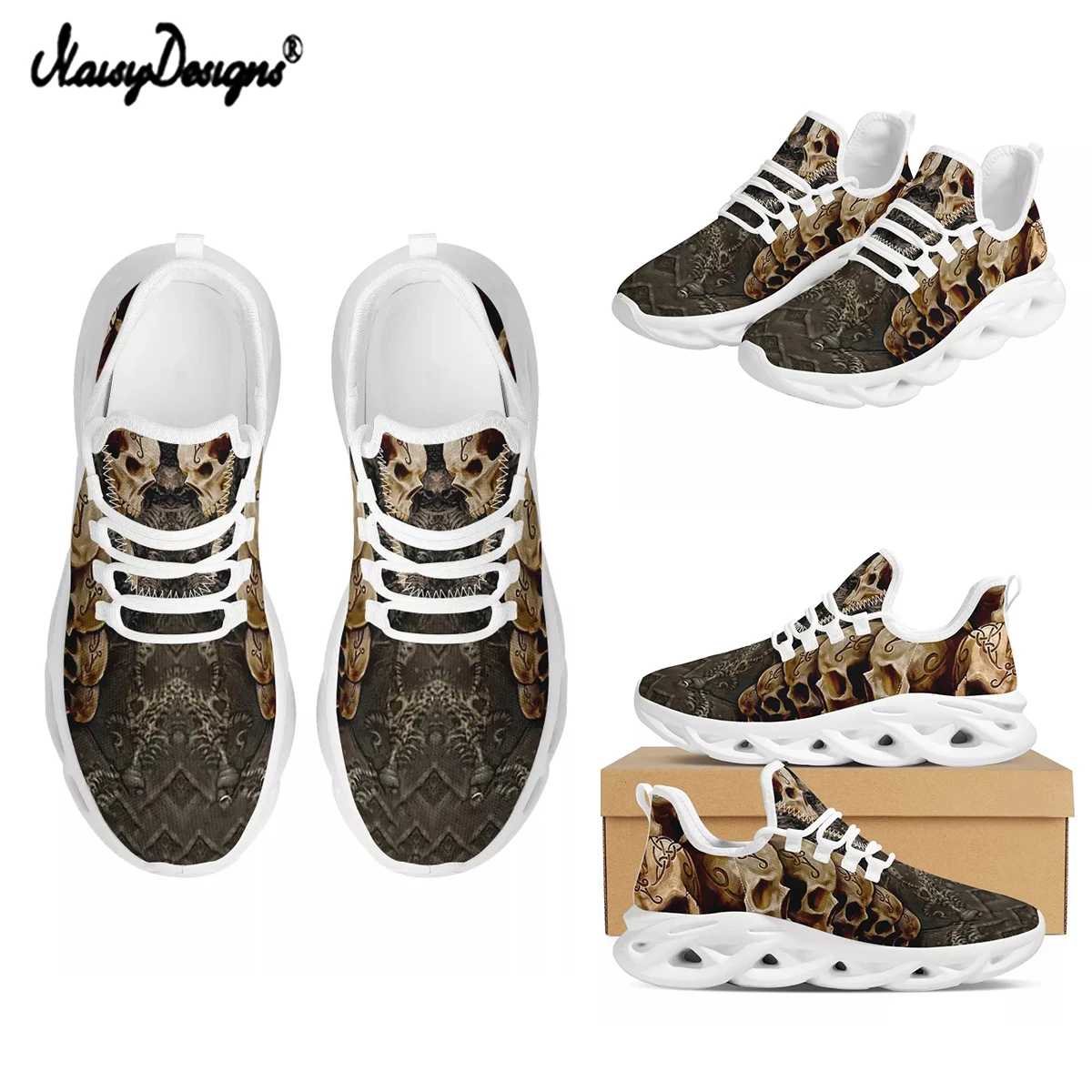 

Noisydesigns Men Tennis Sport Shoes 2021 Casual Gothnic Skull Brand Design Men's Sneakers Flats Summer Student Lace-up Sapatos