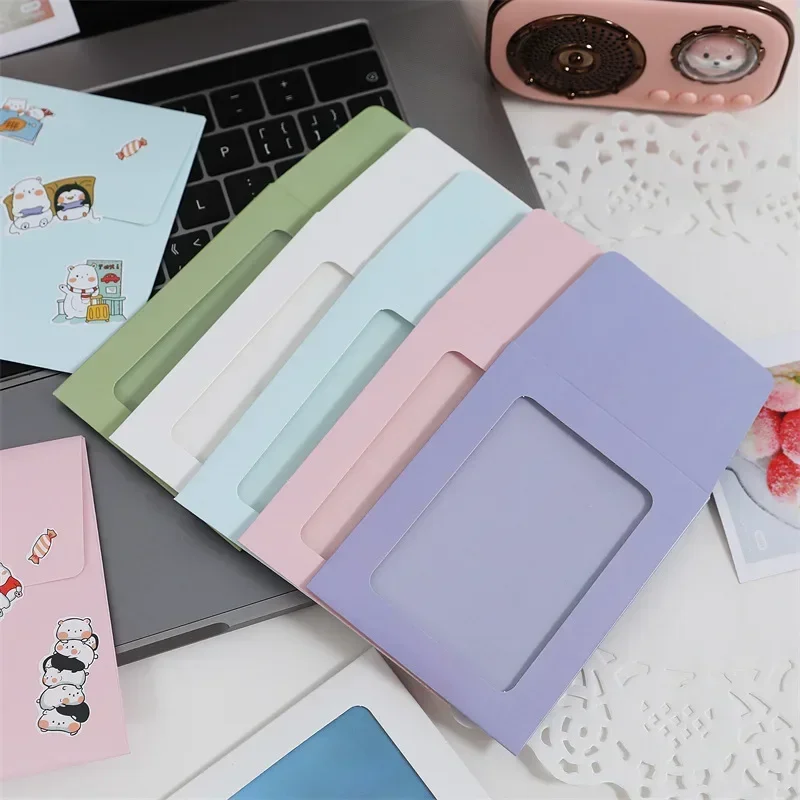 Macaron Transparent Window Envelopes Paper Card Holder DIY Photo Frame Storage Gift Packaging Bag Kawaii Pocket Envelope 5/10pcs