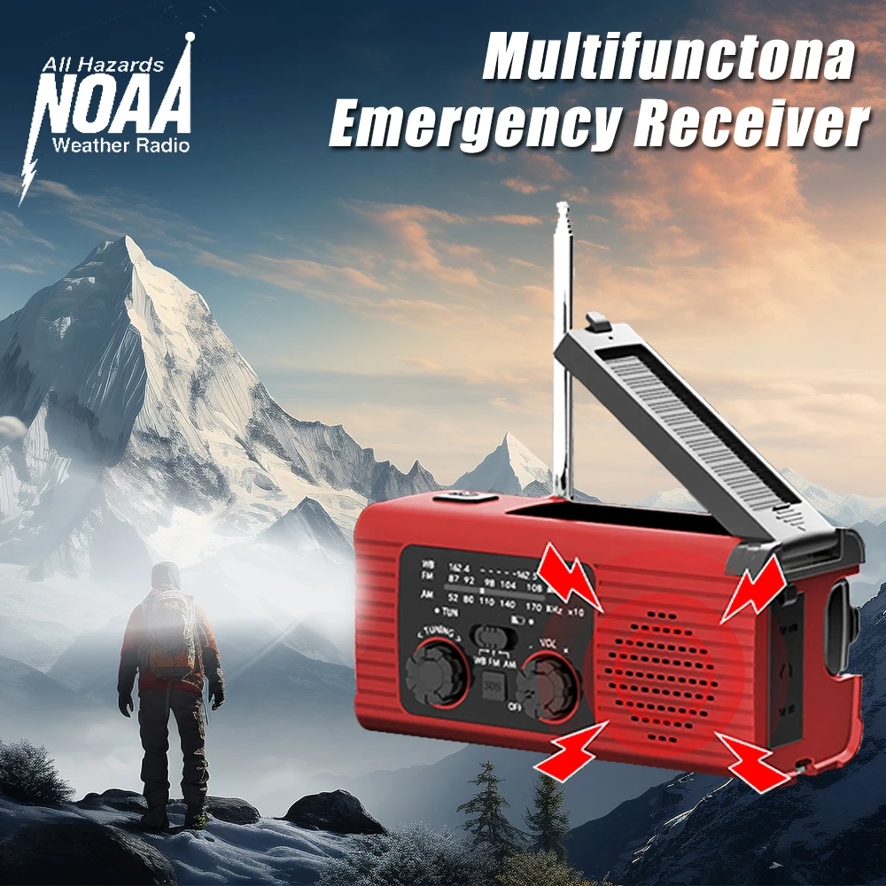 Emergency-Hand-Crank-Radio-4000mAh-Power-Bank-Solar-Power-AM-FM-NOAA ...
