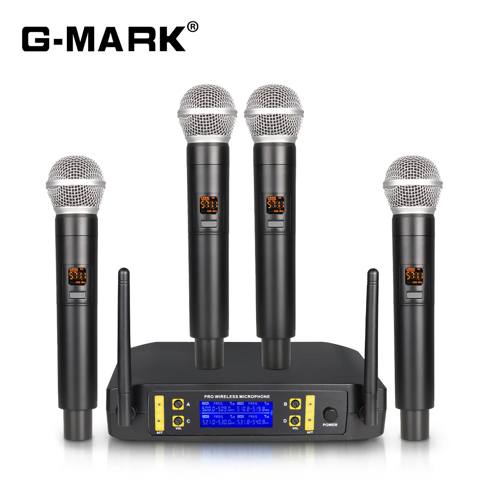 4 무선 마이크 G-MARK GLC640 전문 가라오케 마이크 홈 파티 스피커 쇼 스테이지 용 주파수 조절 가능