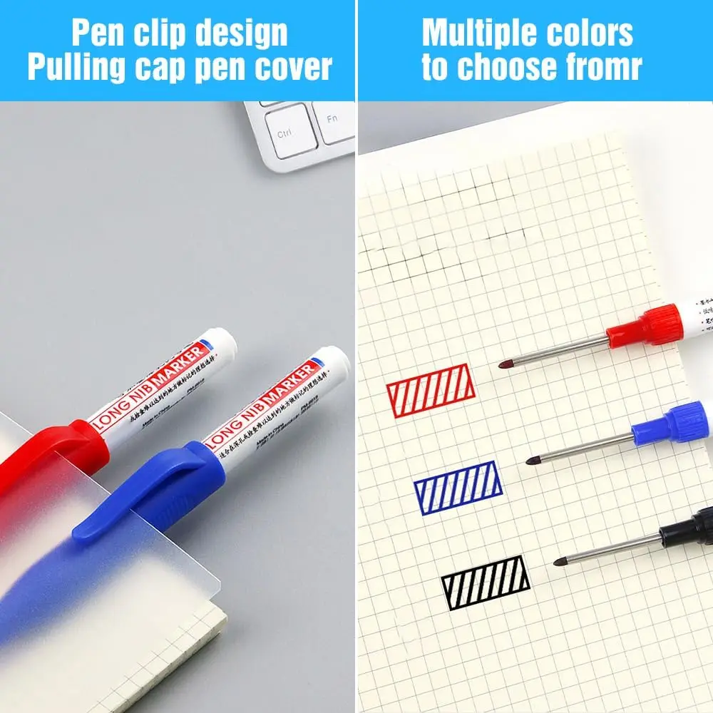 32mm Waterproof Deep Hole Marker Pens Long Nib Head Carpenter Pen Black/Blue/Red Ink for Multi-Purpose Woodworking Hand Tools 4