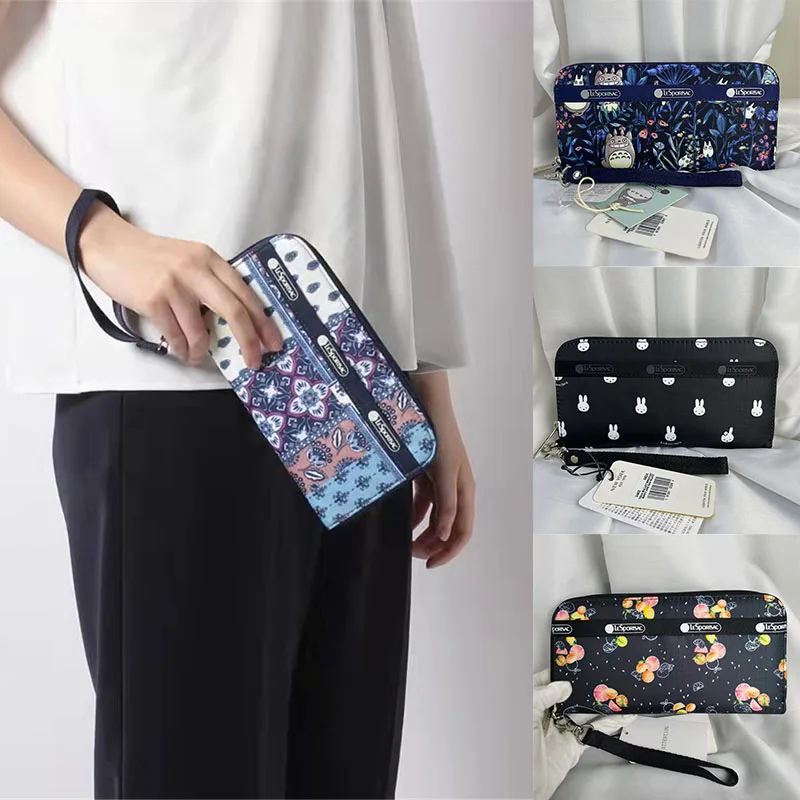 

New Lesportsac Anime Floral Cloth Women's Lightweight Series Long Money Clip Wrist Strap Detachable Handle Holiday Birthday Gift