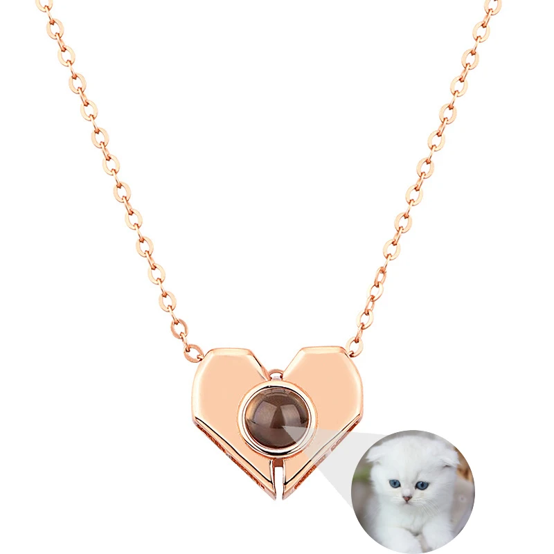 925 Sterling Silver Personalized Photo Necklace Projection Necklace Custom Picture Heart Pendant Lover Family Gift Women Jewelry
