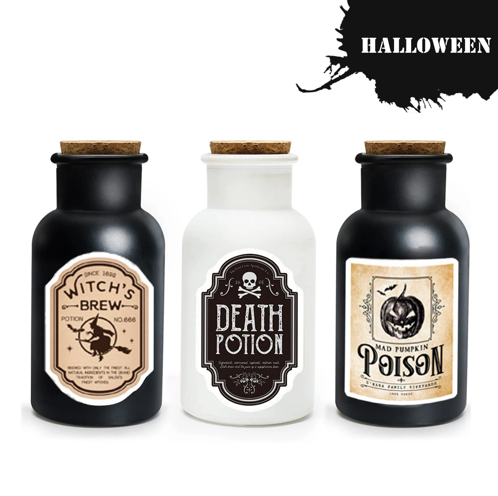 12 Botellas De Poción De Vidrio De Halloween Con Tapón De Corcho Botellas De Boticario Con Etiquetas Adhesivas Para Decoracion De Bandeja