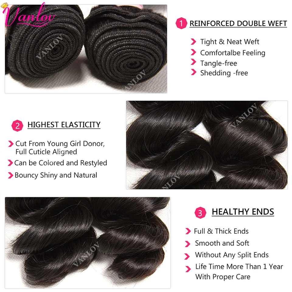 Vanlov 30 Inch Bundles Peruvian Loose Wave Hair Bundles 100% Human Hair Extensions 1/3/4pcs/Lot Long Hair Remy Hair Weave Bundle 2