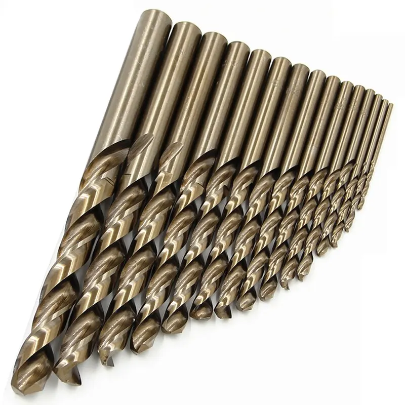 15pc M35 cobalto contiene codolo dritto giallo arrosto Twist Drill1.5-10mm Set di strumenti di apertura del foro di molatura completo in acciaio ad alta velocità