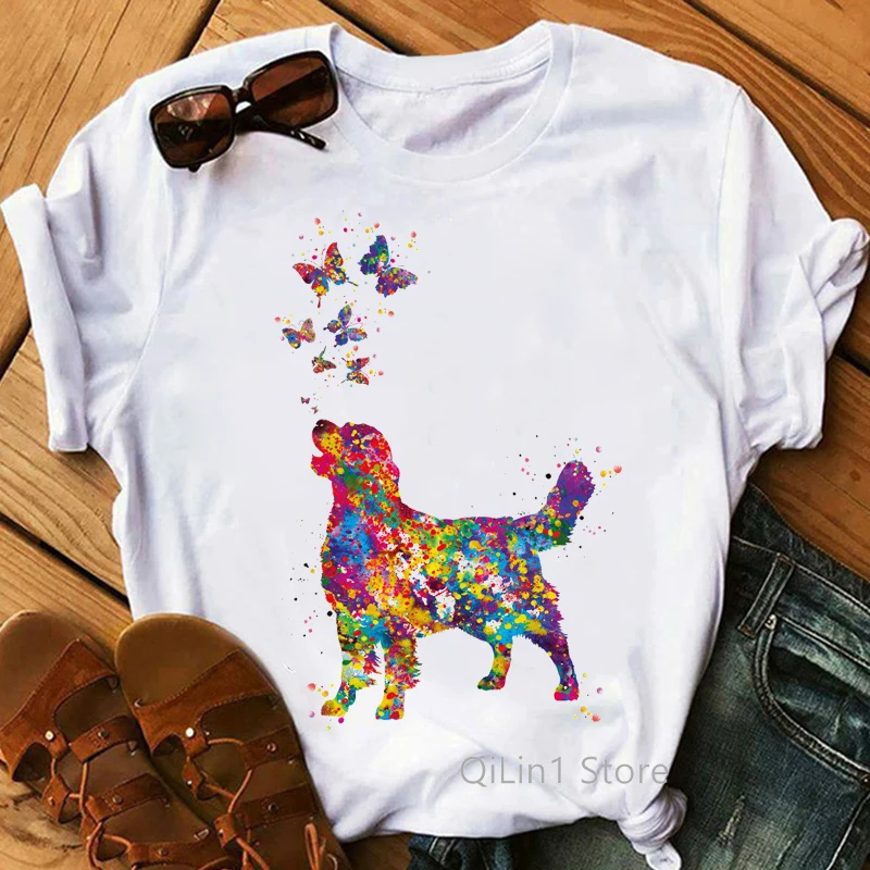 

2022 Hot Sale Tshirt Women Watercolor Golden Retriever/Chihuahua Animal Print T-Shirt Femme Pet Dog TShirt Female Tops wholesale