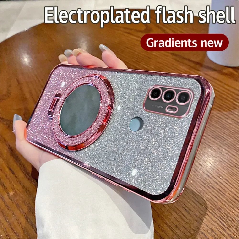 Luxury Mirror Plating Magnetic Stand Glitter Phone Case - Soft Cover