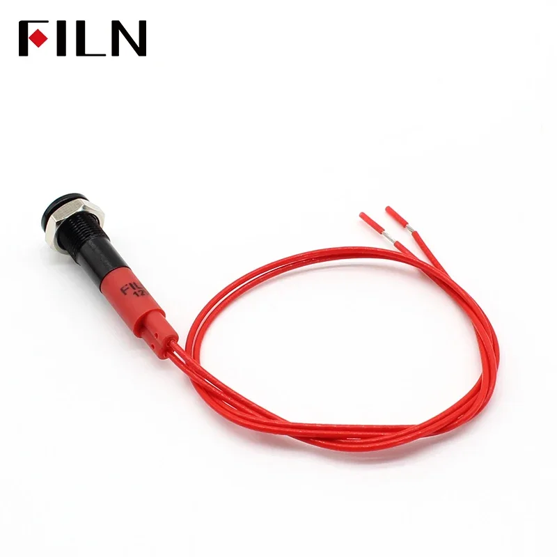 FILN 1pc 6mm mini 12v 24V LED metal indicator light flat signal lamp red green blue orange white with 20cm cable