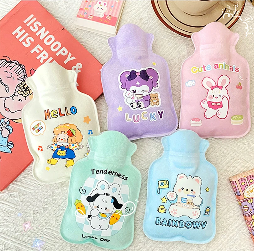 Flocking Small Water Filled Hot Water Bottles for Winter Students' Portable Mini Warm Water Bag Cartoon Cute Warm Hot Hands Cute