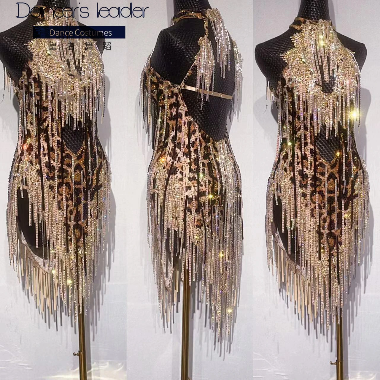 

Latin Dance High-end Custom Leopard Print Art Grade Examination Flower Dress Cha Tango Female Adult Stage Professional Dress