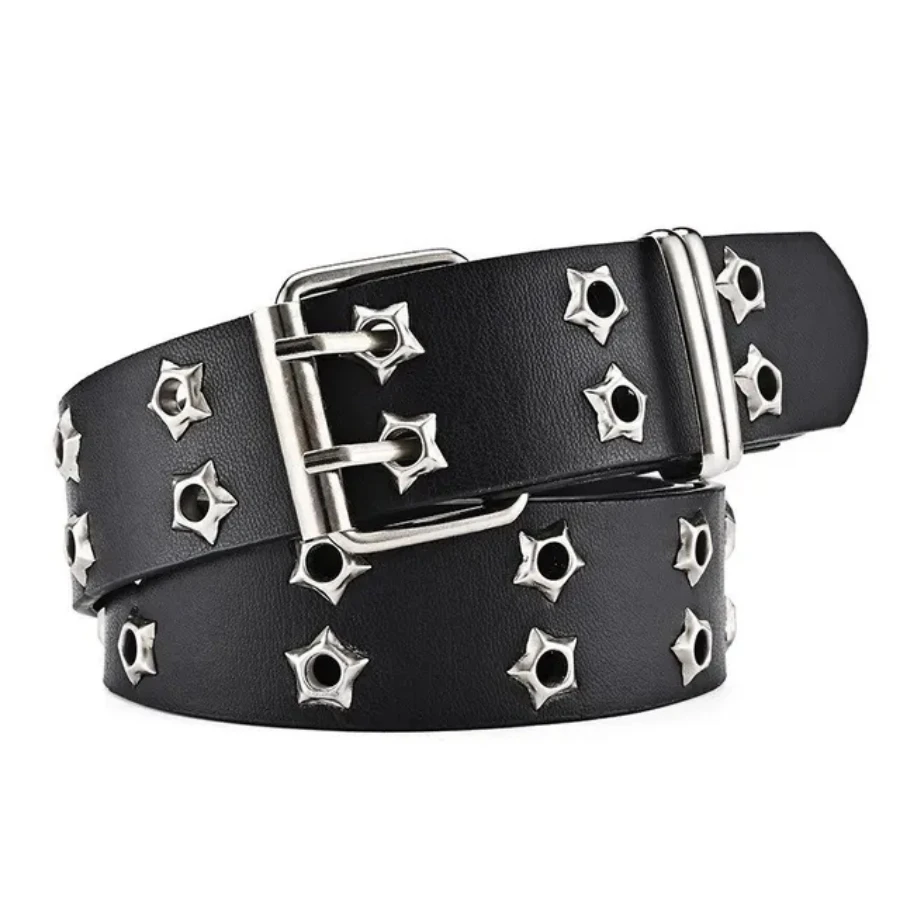 1pc Star Eye Niet Gürtel Goth Stil Doppel Pin Schnalle Mann/frau Mode Lässig Punk Stil Pu Leder bund für Jeans Y2K Gürtel