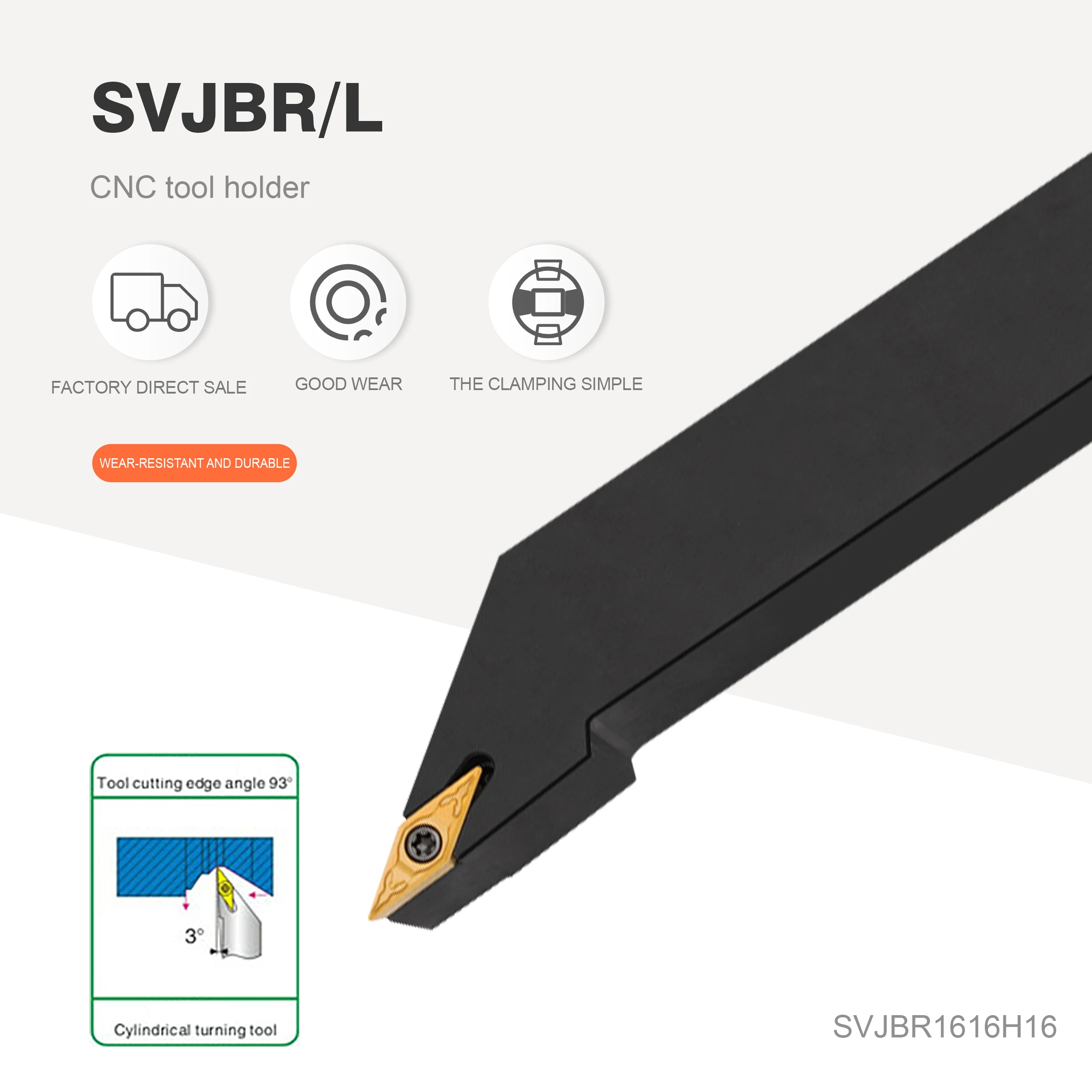 

Держатель для внешнего токарного инструмента SVJBR1616H16 SVJBR2020K16 SVJBR2525M16, карбидная вставка VBMT16, режущее устройство