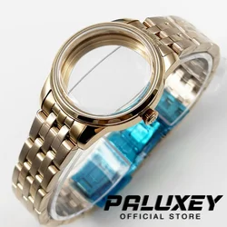 Elegant 33MM Ladies Cocktail Stainless Steel Watch Case with Arch Glass and Transparent Backcover (Rose Gold With Strap)