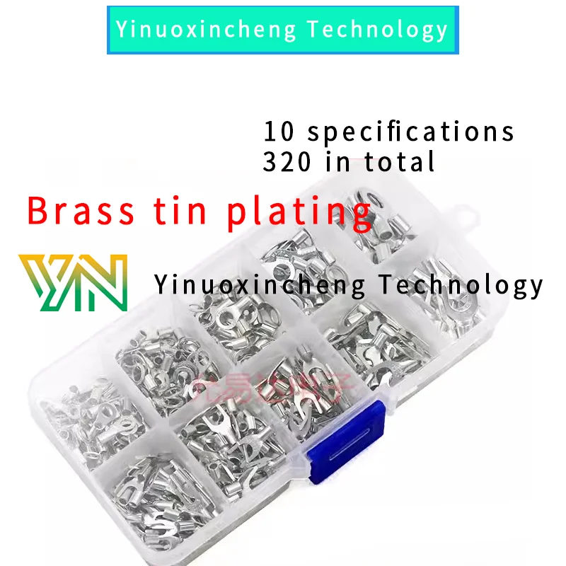 Cold pressed bare terminal 10 in 1 box OT/UT fork shaped circular bare end copper nose wiring end combination set 80 ot copper open nose wires wiring terminals copper connectors wire ears 3 10 20 40 60a combination