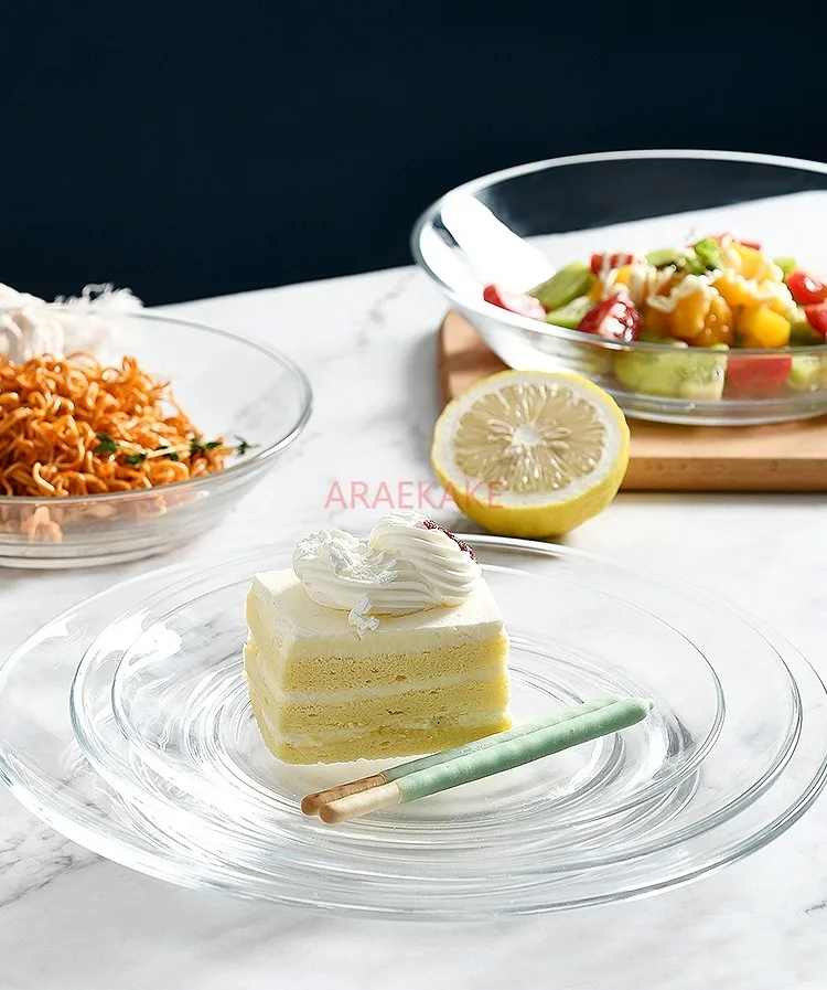 7 inches Tempered glass plates for microwave ovens, heat-resistant fruit plates, transparent salad plates