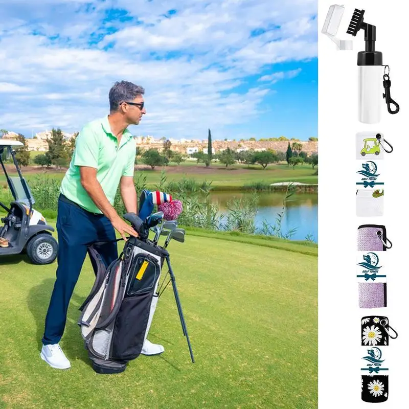 

Полотенце и щетка для гольф-клуба, набор инструментов для очистки воды, портативная щетка для очистки паз, аксессуары для гольфа, инструмент для очистки воды для гольфа
