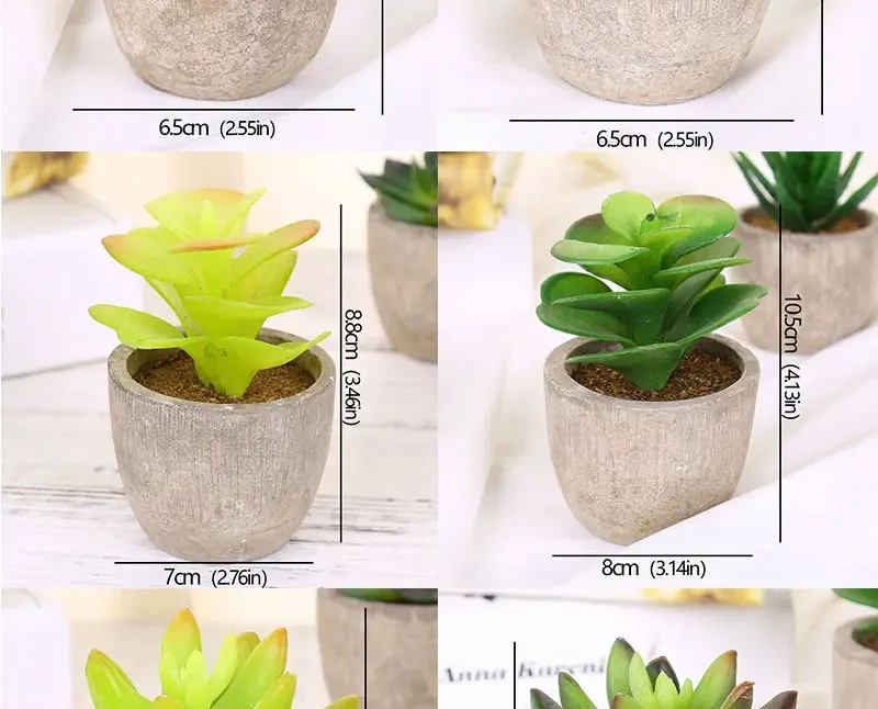 Mini Artificial Succulent Plants - Small Evergreen Pot Decor for Home and Office