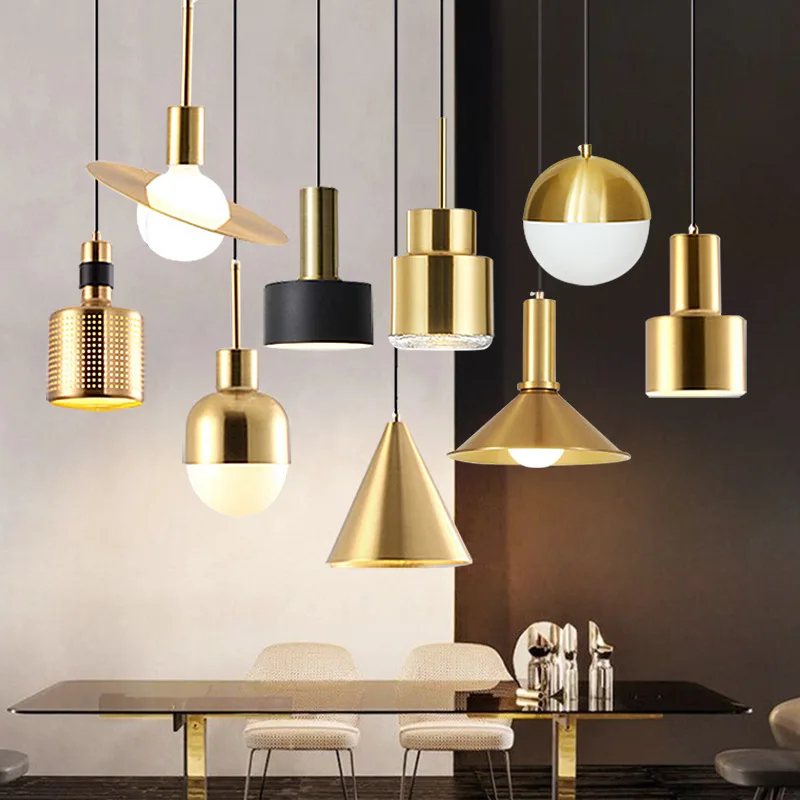 

Pendant light net red light dining room gold minimalist bedroom bar single head Scandinavian modern minimalist lamps