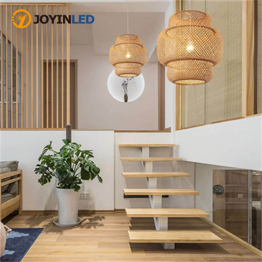 

Nordic Rattan Pendant Light Bamboo Lamp Kitchen Suspension Home Bamboo Hanging Lampshade Dining Living Room Indoor Fixtures