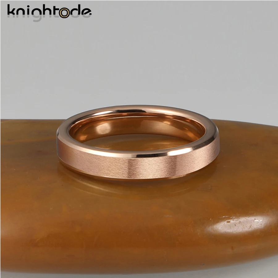 4mm Lady Rose Color Tungsten Carbide Engagement Rings Wedding Bands Beveled Edges Matted Finished Comfort Fit