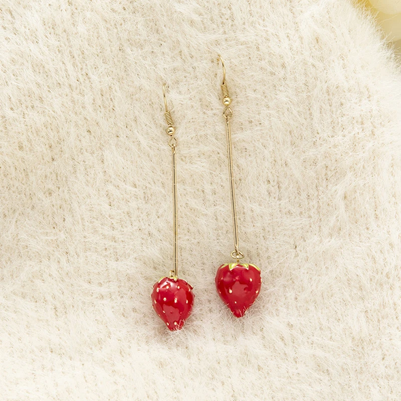 Creative Red Strawberry Long Pendant Earrings Charming Women's Party