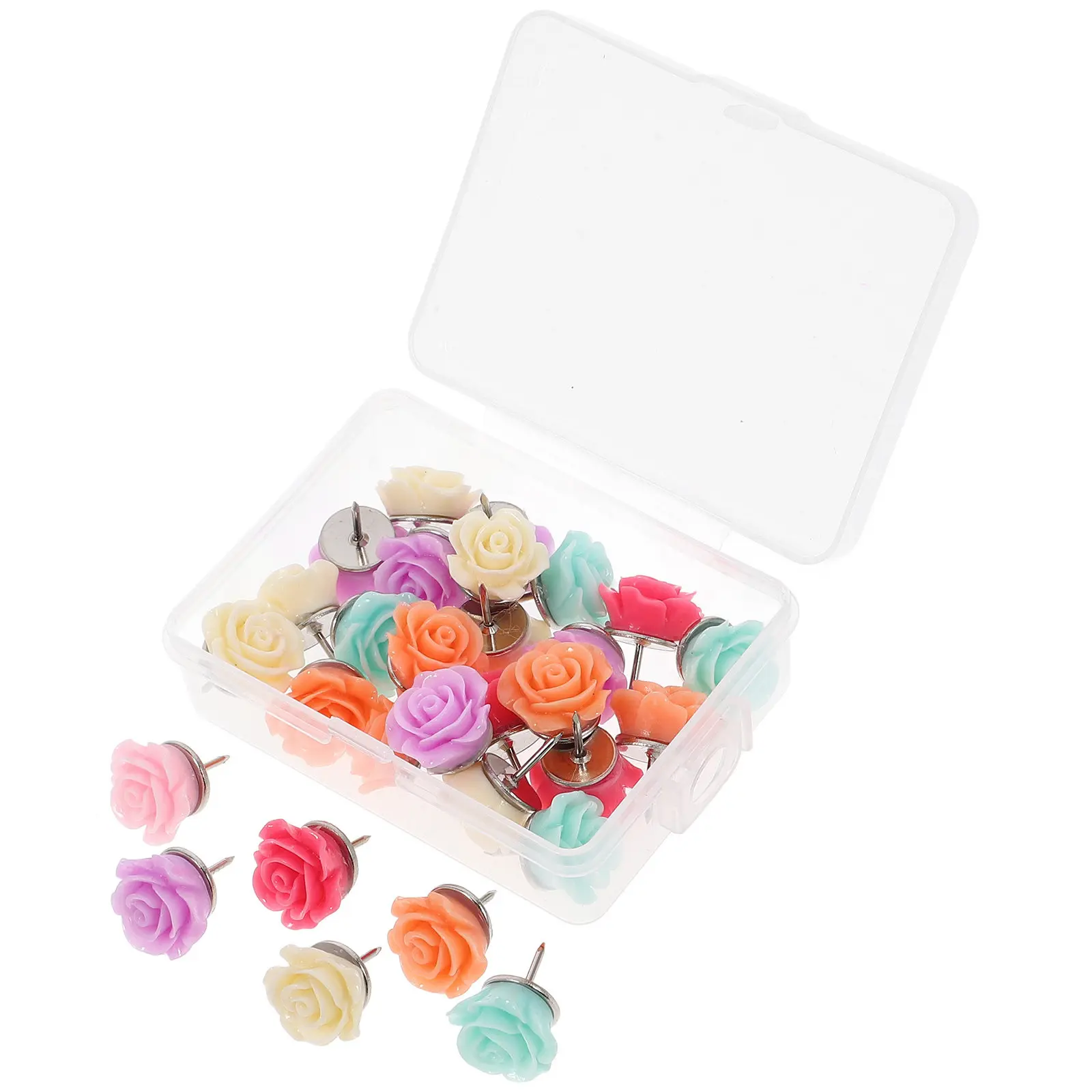 30Pcs 수지 장미 꽃 푸시 핀 코르크 보드용 귀여운 엄지 못핀 게시판 여행 사진 지도 장식 책상 액세서리