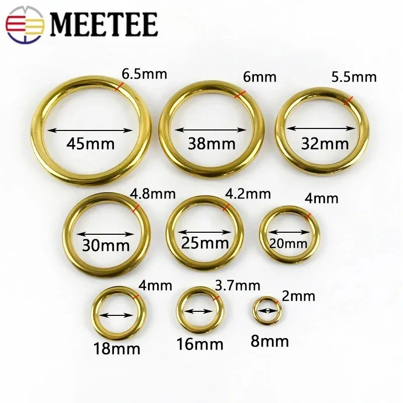 2/5개 8-51mm 황동 O링 버클 심리스 링 루프 훅 가방끈, 개 목줄 연결 고리, 열쇠고리 액세서리