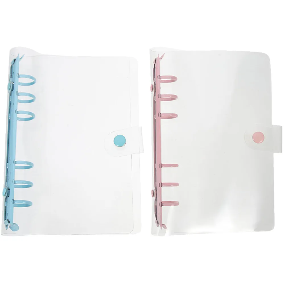 2Pcs A6 투명 링 바인더 커버(느슨한 종이 문서용 조절 가능한 클립 포함) 사무실 학교 파일 정리 폴더 노트북