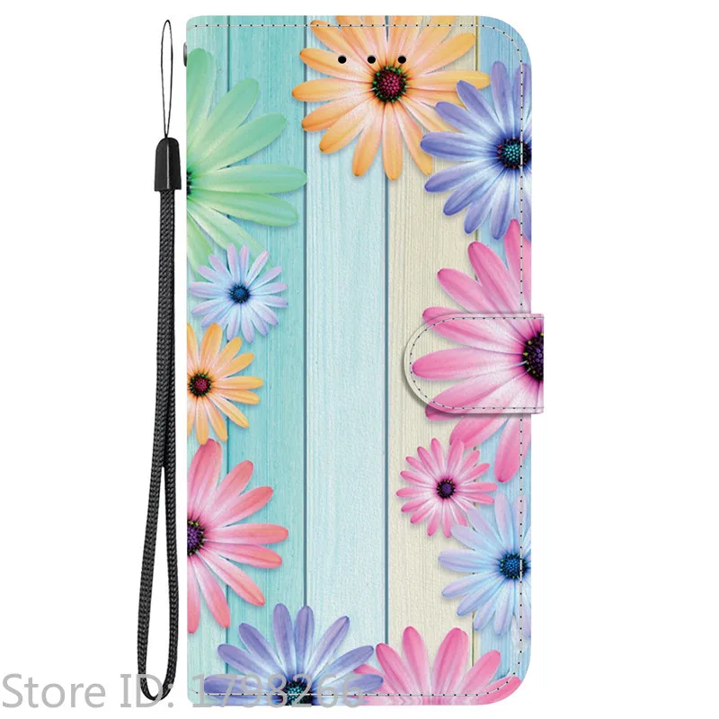 Elegant Colored Flower Wallet Phone Case - Magnetic Flip Leather Cover with Cute 3D Pattern